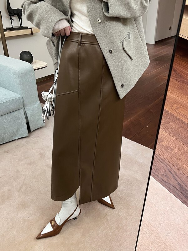 【UNITY】Winter New Leather Skirt Retro Style Irregular Skirt 221007012# CQW