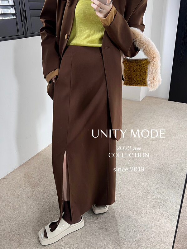 【UNITY】Winter new commuter temperament high waist and thin irregular slit skirt 221007015# CQW