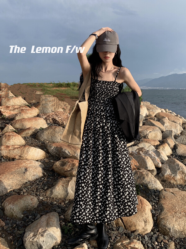[Lemon Green Tea] New retro sling waist dress in early autumn 2318