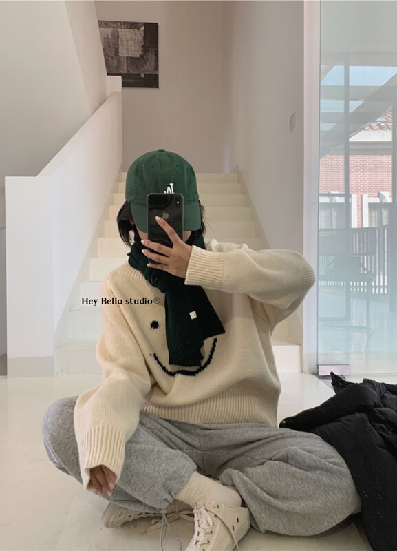 【HEY BELLA】Korean version of smiling face all-match warm sweater 9593# L