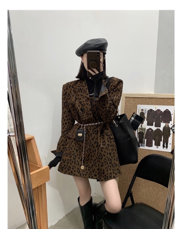 New in winter! [X·H STUDIO] Korean fashion leopard suit 11517# OZQ