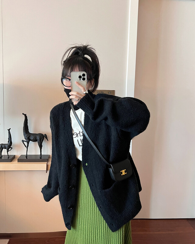 【UNITY】Winter warm loose all-match brushed knitted cardigan top wool sweater F281038# CQW