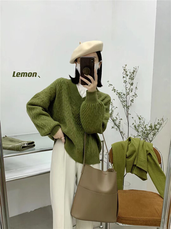 [Lemon Green Tea] Korean Gentle Versatile Solid Color Sweater YS1-00-175