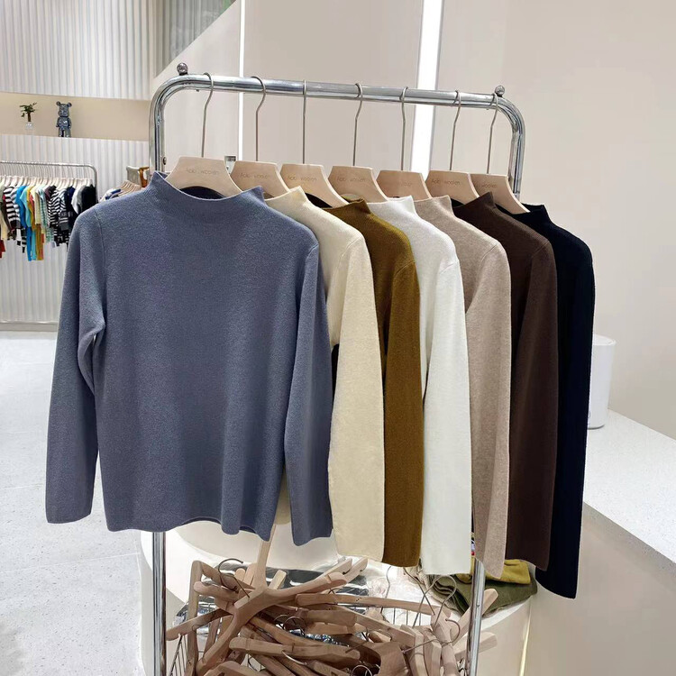 【Fire Music】Solid Color Slim Fit Half Turtleneck Knit Sweater 1402# WTT