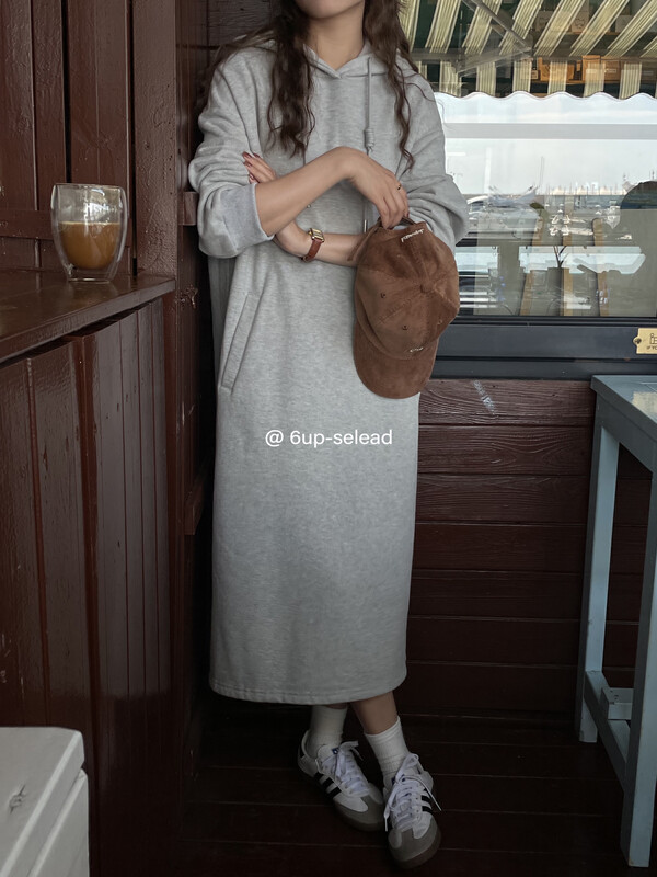 New for winter!  【6-UP】Korean style simple loose hooded fleece sweater dress 69236# CQW