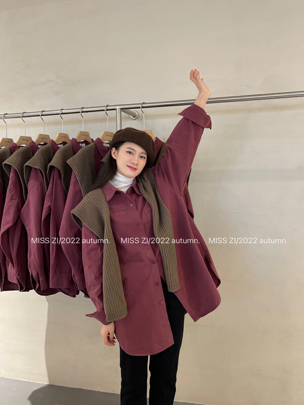 【MISS ZI】Korean Autumn Solid Color Shawl Contrast Color Versatile Brushed Shirt (with Shawl) 3339# CQW