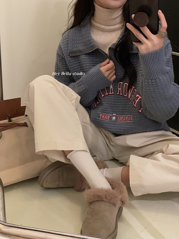 【HEY BELLA】Korean style contrasting letter embroidery warm sweater 9607# L