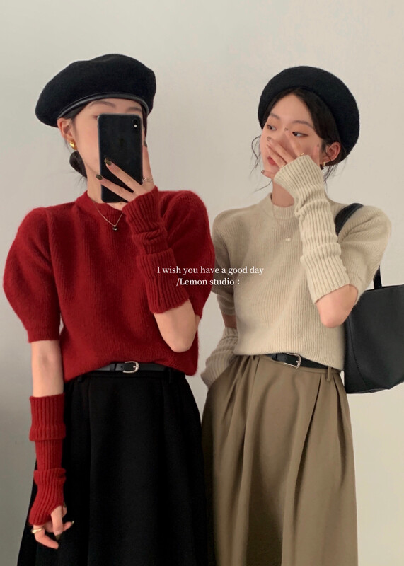 [Lemon Green Tea] Design Sense of Small Sleeve Knit Sweater 00-216