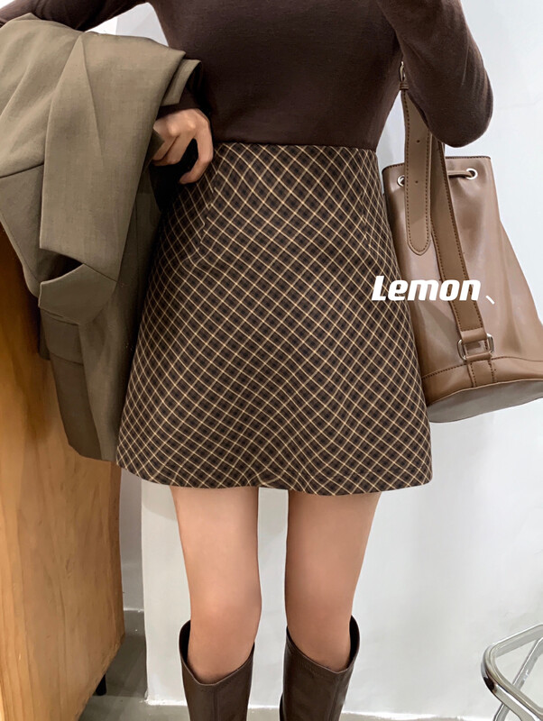 [Lemon Green Tea] Korean version of high waist and thin A version skirt 2398