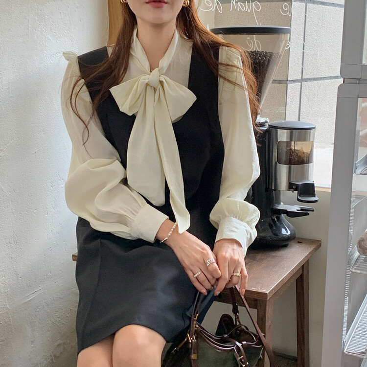 [BY] Temperament Bow Tie Puff Sleeve Shirt 791# HJY