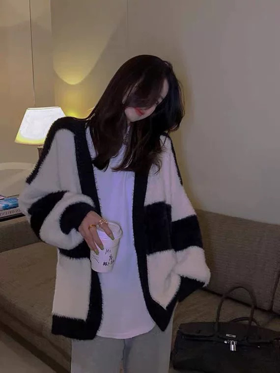 【L.L STUDIO】Loose Colorblock Casual Knit Cardigan 78199# PCZ