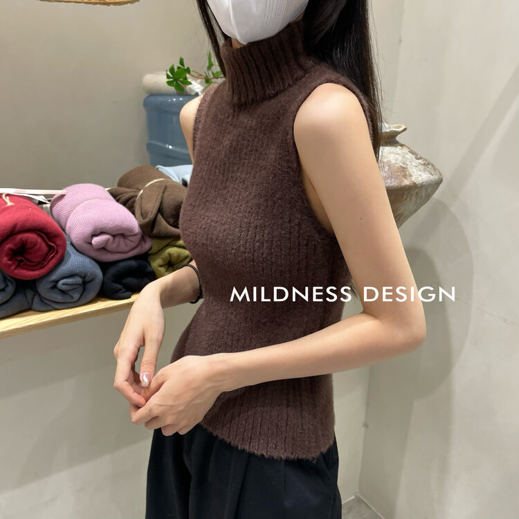 New in autumn! [MILDNESS] Simple and versatile turtleneck knitted vest/sling 1911# FHX