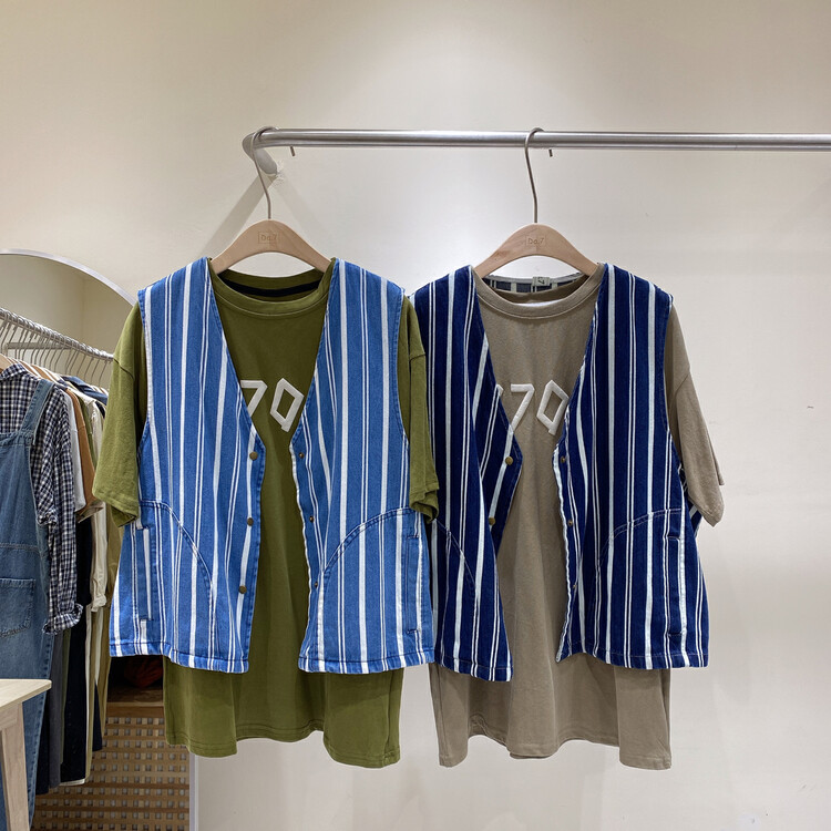 New in early autumn! [DA.7] Personalized striped loose denim breasted vest (without inner strap) 3125# LSL