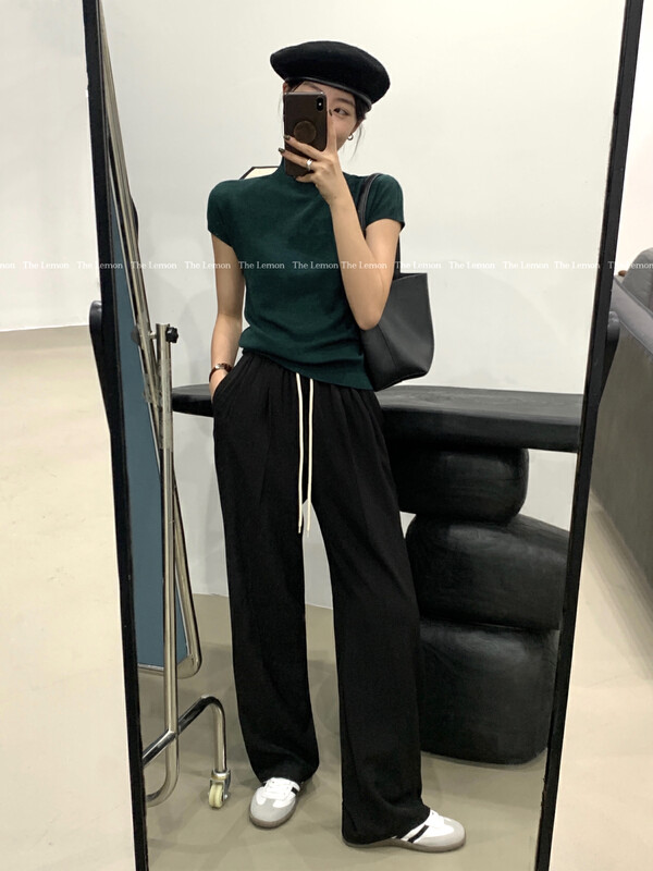 [Lemon Green Tea] Basic Versatile Drawstring Casual Pants 2388