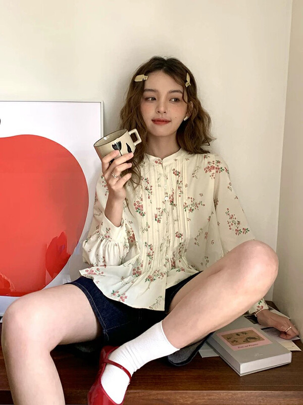 New in winter!【L.L STUDIO】French long-sleeved floral fashion shirt 78191# PCZ