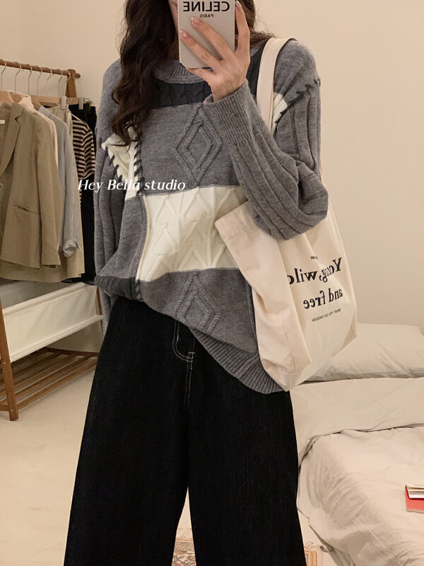 New in autumn! [HEY BELLA] Plaid Retro Versatile Warm Sweater 9390# L