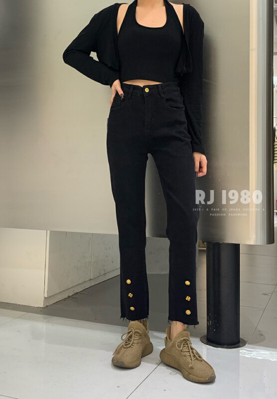 [1980] Autumn and winter new style characteristic cigarette pipe flocking small straight jeans 63065