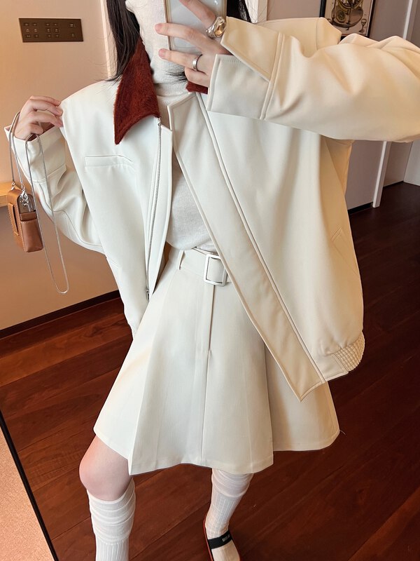 【UNITY】Women's age-reducing temperament niche design short skirt suit (with belt) down cotton padded jacket F285007# CQW