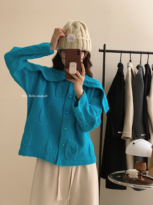 New in winter! [HEY BELLA] Korean version of the large lapel twist warm sweater 9589# L
