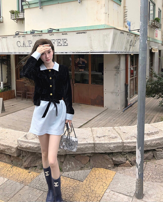 Autumn is new! [BY] Little woman temperament contrast short coat + short skirt suit 0186# CL