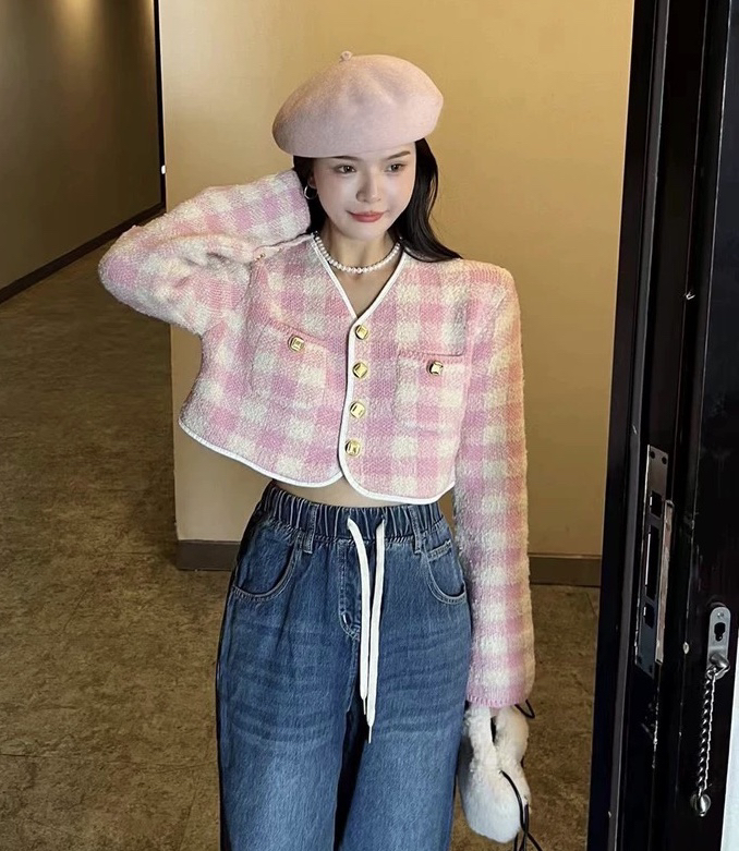 New for winter!  【L.L STUDIO】 Round neck commuter retro plaid short jacket 78193# PCZ