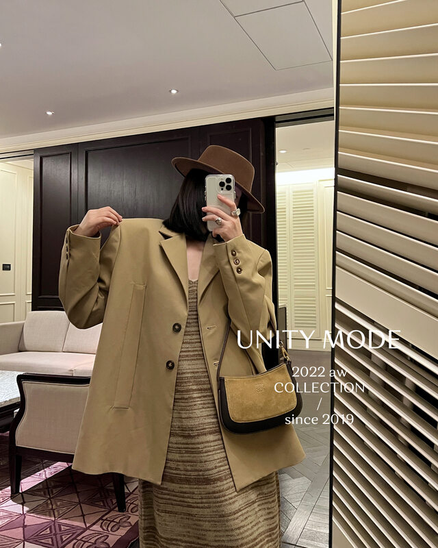 【UNITY】Korean version of loose jacket women's trendy design sense of niche commuter temperament suit F281018# CQW