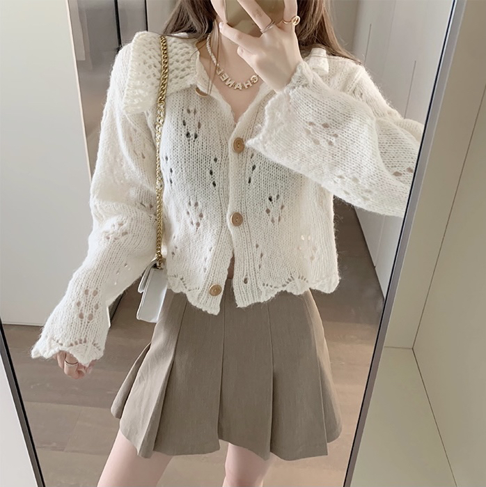 New in winter! [BY] Lazy women's loose hollow knitted cardigan 4890# HJY