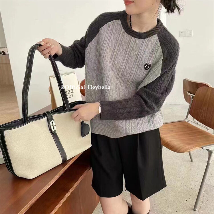 【HEY BELLA】Love contrast color comfortable all-match warm pullover sweater B5710# L