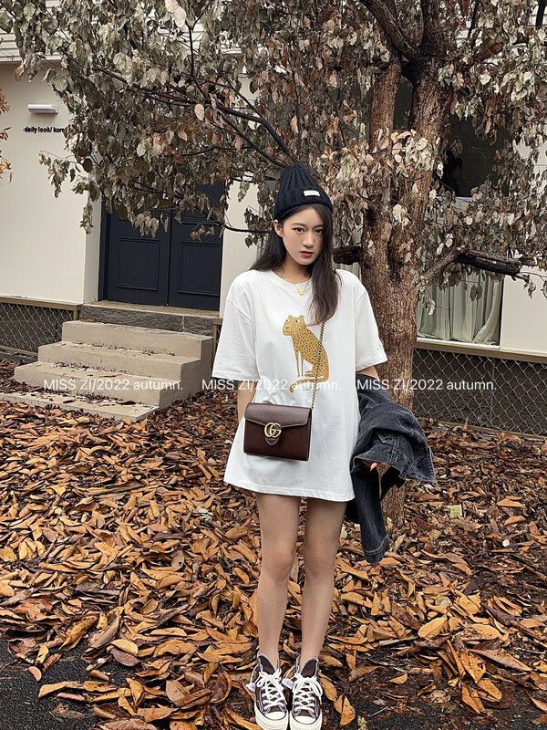 Original price 66.55! [MISS ZI] Autumn casual all-match solid color tiger pattern T-shirt short-sleeved T-shirt (brushed) 3289# CQW