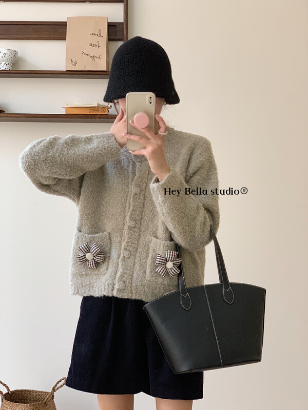 New in winter! [HEY BELLA] Flower Pocket Terry Long Sleeve Warm Sweater 9566# L