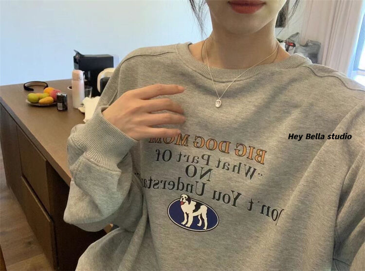 New in autumn!【HEY BELLA】Korean alphabet round neck printed sweater 1889# L
