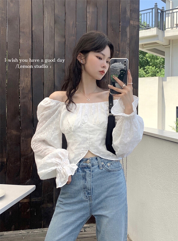 [Lemon Green Tea] Korean Embroidered Crochet Shirt 2322