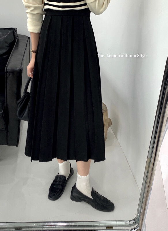 [Lemon Green Tea] Korean High Waist Pleated A Version Skirt 2397