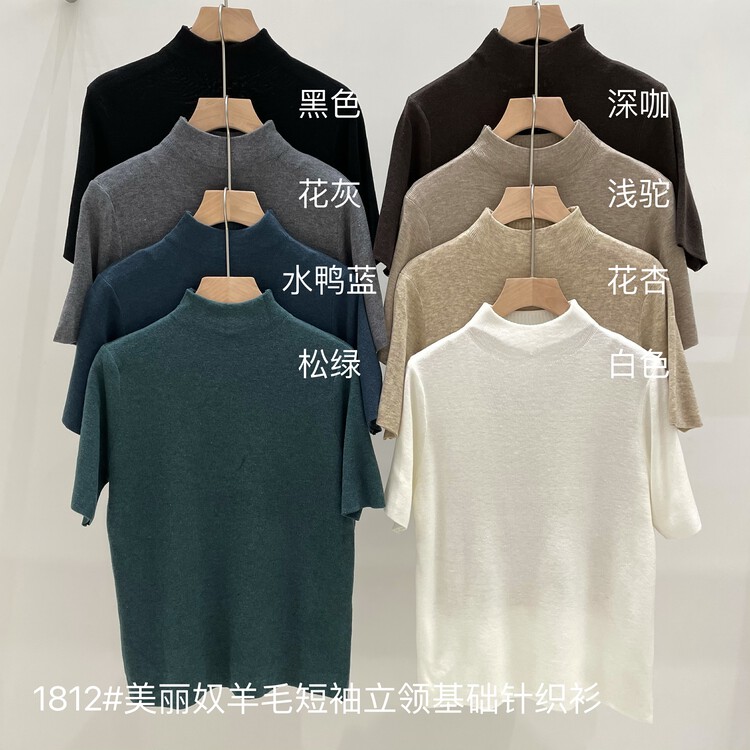 New in autumn!【MILDNESS】Short-sleeved stand-up collar casual bottoming sweater 1812# FHX