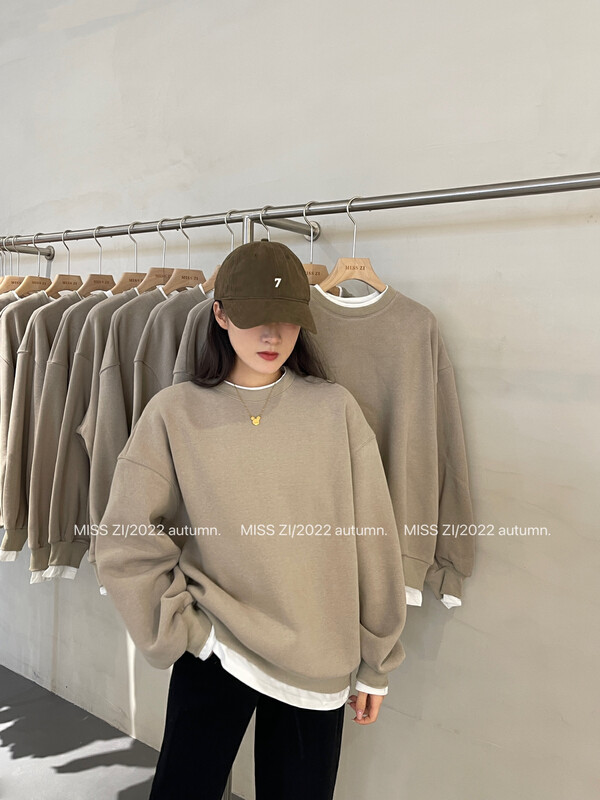 【MISS ZI】Korean all-match solid color white border fake two-piece fleece sweater 3371# CQW