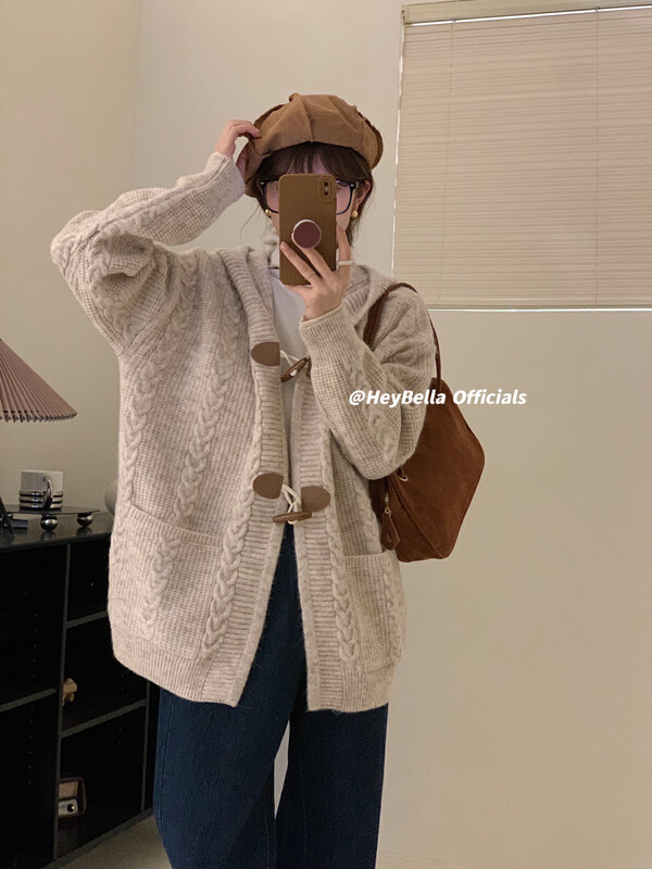 New in autumn!【HEY BELLA】Korean twist hooded warm sweater 9223# L