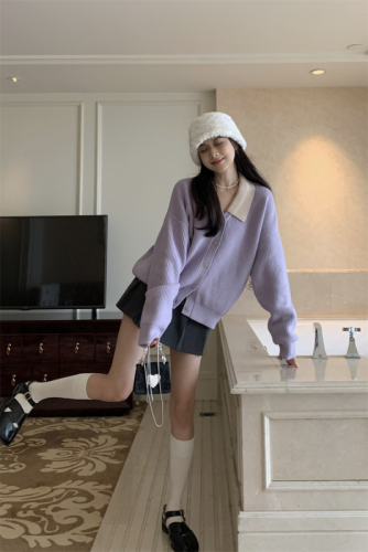 2022 autumn and winter thick, gentle and romantic Korean purple sweater cardigan knitted jacket women