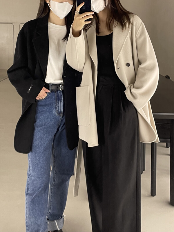 【CLEAN SPACE】Korean version of simple wool mid-length wool coat wool coat (with belt) Y29006A# CQW