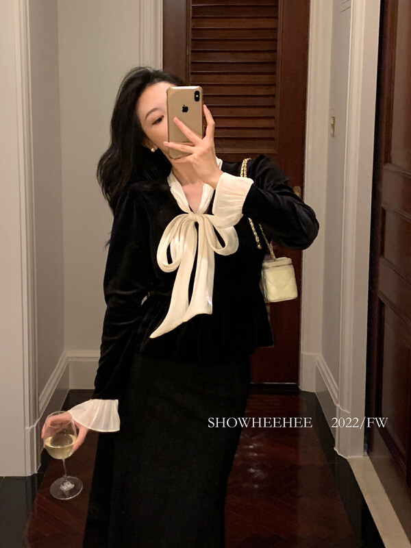 New in autumn! [Xiu Xixi] French elegant and high-end contrasting color shirt 9281# JHY