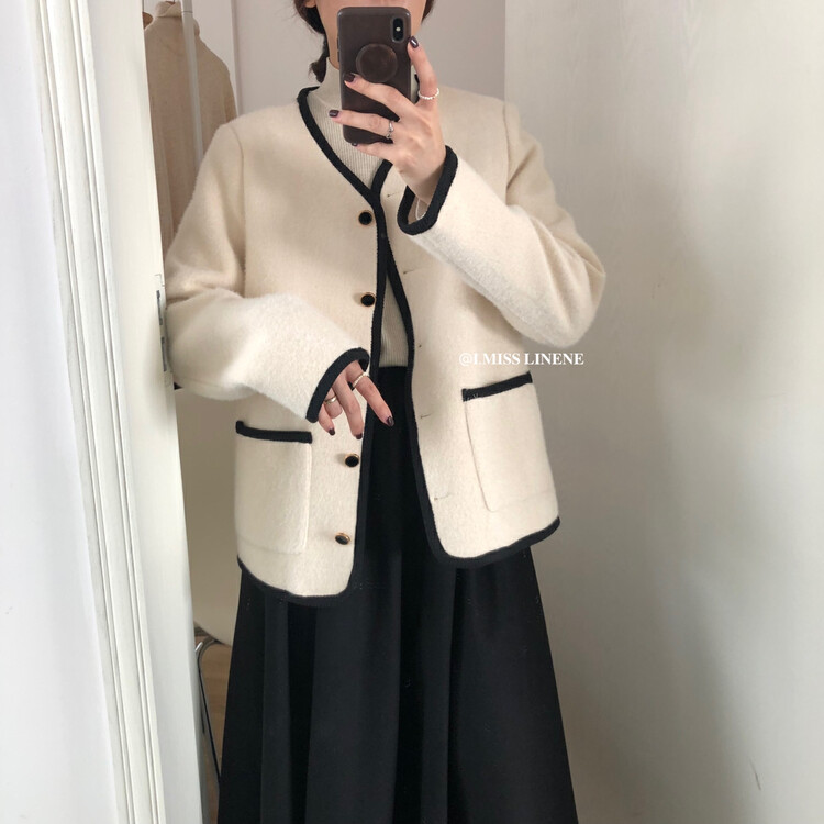 [IMISS] French high-quality contrast color plus cotton wool small fragrance coat short coat QK10001