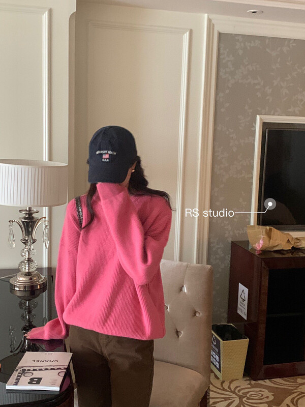 【RS】Simple solid color round neck pit strip warm sweater M2393# FHX