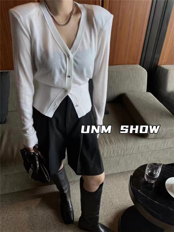 New in autumn!【UNM-SHOW】Love buckle striped all-match Korean knitted cardigan 6662# WTT