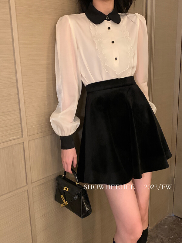 【Show Xixi】Korean Simple High Waist Velvet Versatile A-Line Skirt 19593# JHY