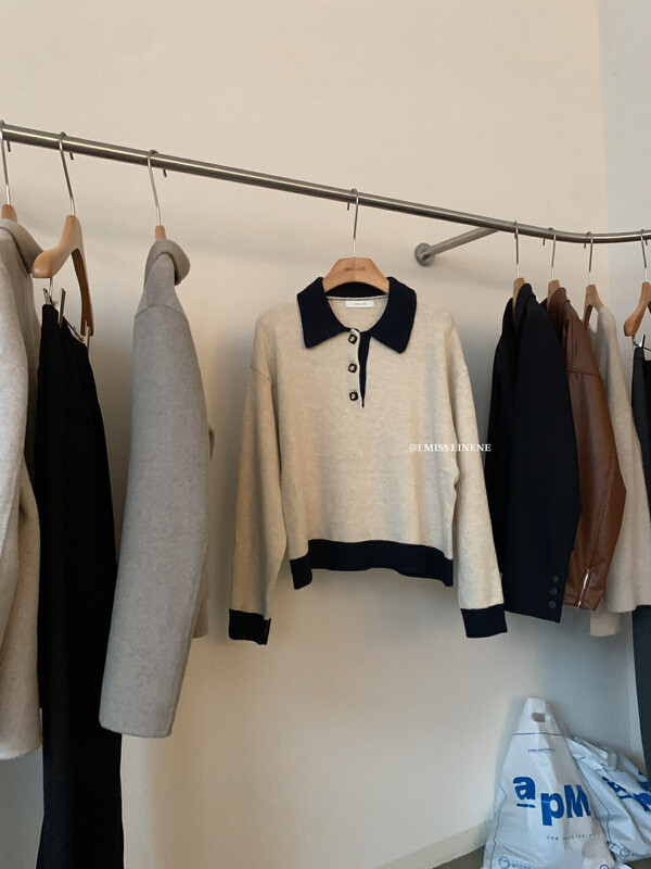 【IMISS】French temperament contrast color rabbit fleece sweater knitted cardigan QK918