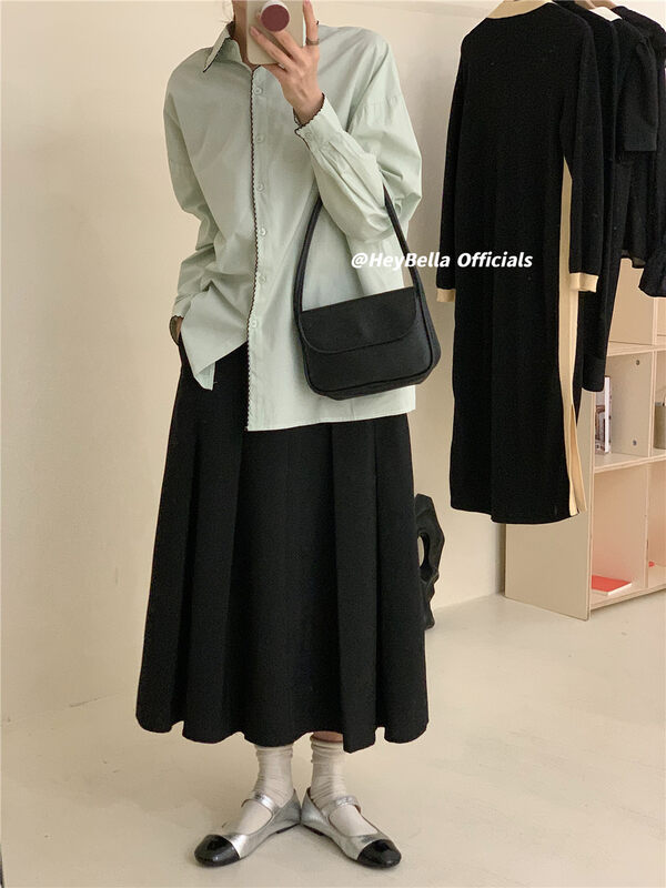 Original price 55.27! New in early autumn! [HEY BELLA] breasted loose color matching shirt 99031A# L