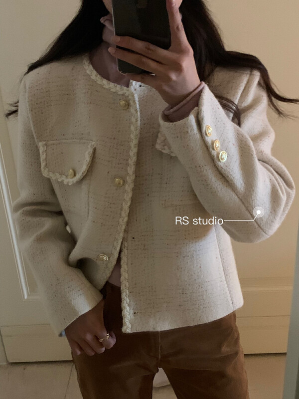 【RS】Round Neck Single Breasted Small Fragrance Short Jacket LL0223# FHX