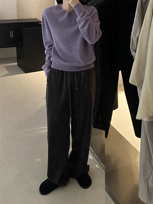 New in autumn!【CLEAN SPACE】Solid color loose elastic waist casual pants 32786# CQW