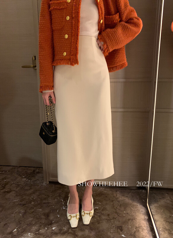 [Xiu Xixi] Temperament commuter thickened woolen bag hip slit all-match high waist skirt 19591# JHY
