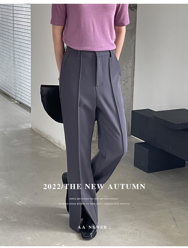 【THE MIND】High waist midline front slit slim fit casual pants 61012