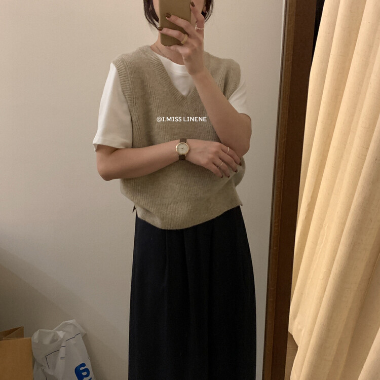 【IMISS】Korean all-match v-neck cashmere vest top vest QK985# FHX